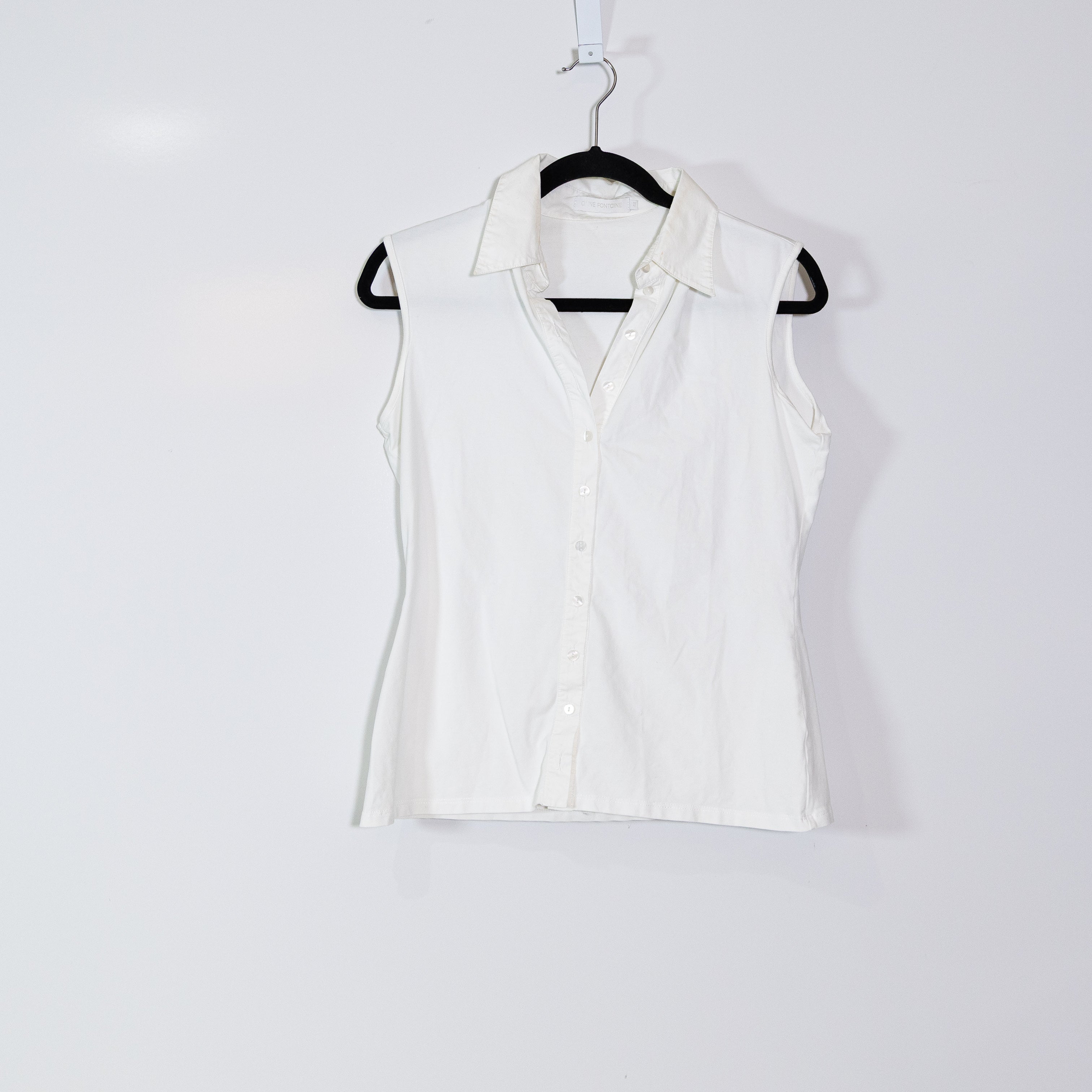 Anne Fontaine Nuage Cotton Stretch Sleeveless Button Down Collared Blouse Shirt
