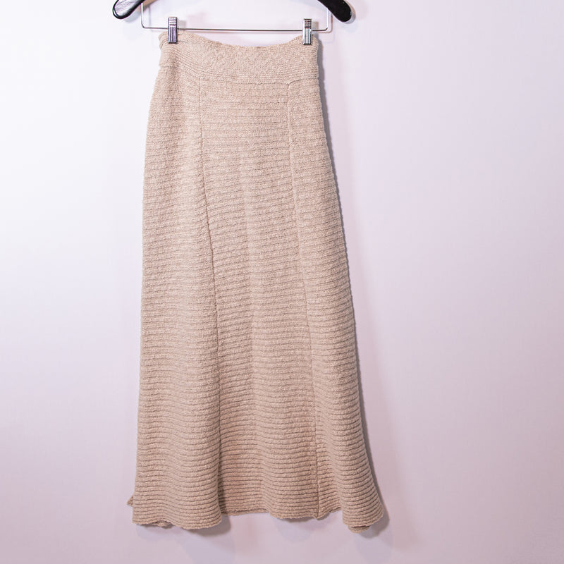 NEW Free People Claudia Cotton Blend Ribbed Knit Tie Front Waist Skirt Beige XS