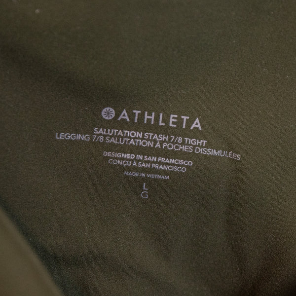 Athleta Women's Salutation Stash Pocket II 7/8 Athletic Work Out Leggings Green