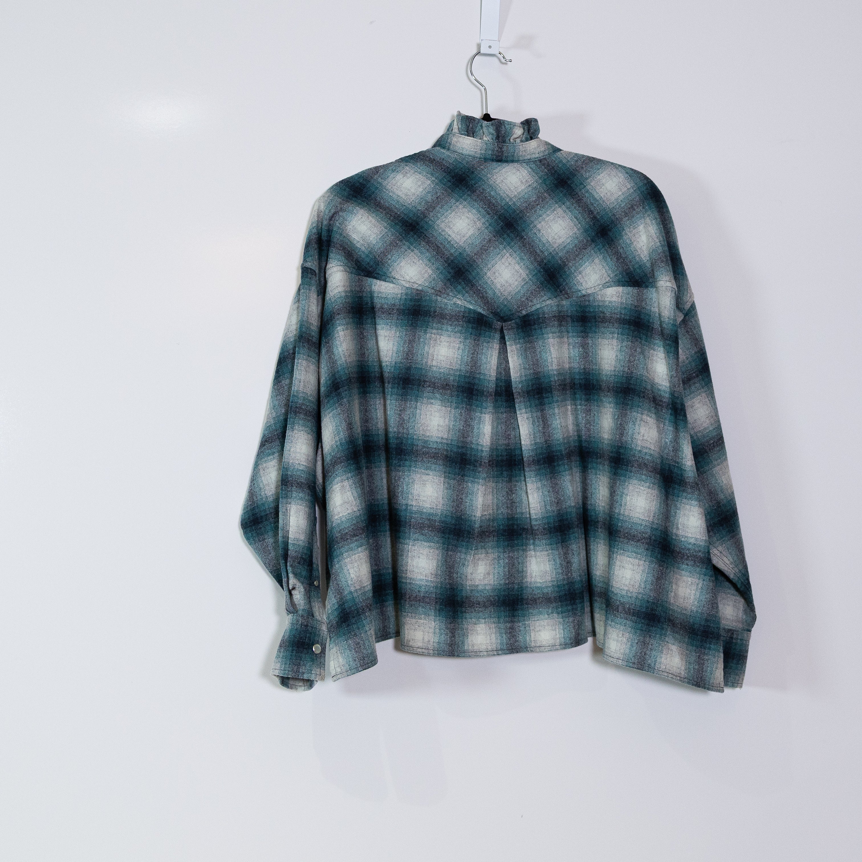 Isabel Marant Rilaria Wool Blend Collared Button Front Blue White Plaid Shirt 8