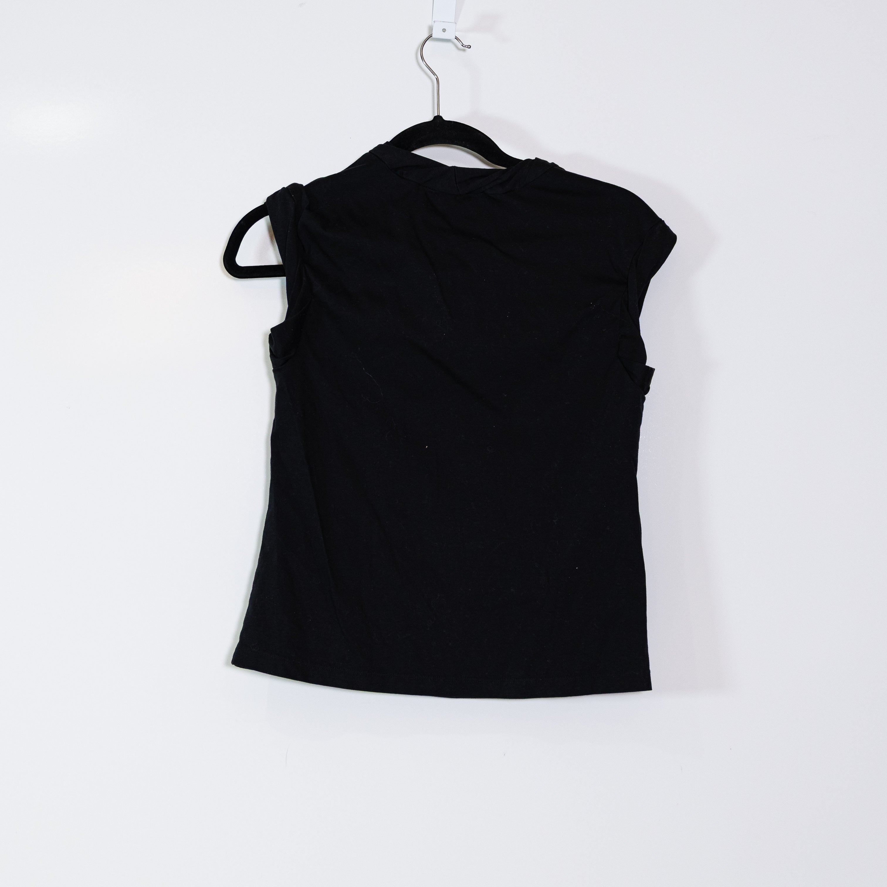 Tory Burch Stretch Knit Pleated Collar Sleeve Pullover Shirt Top Black Medium
