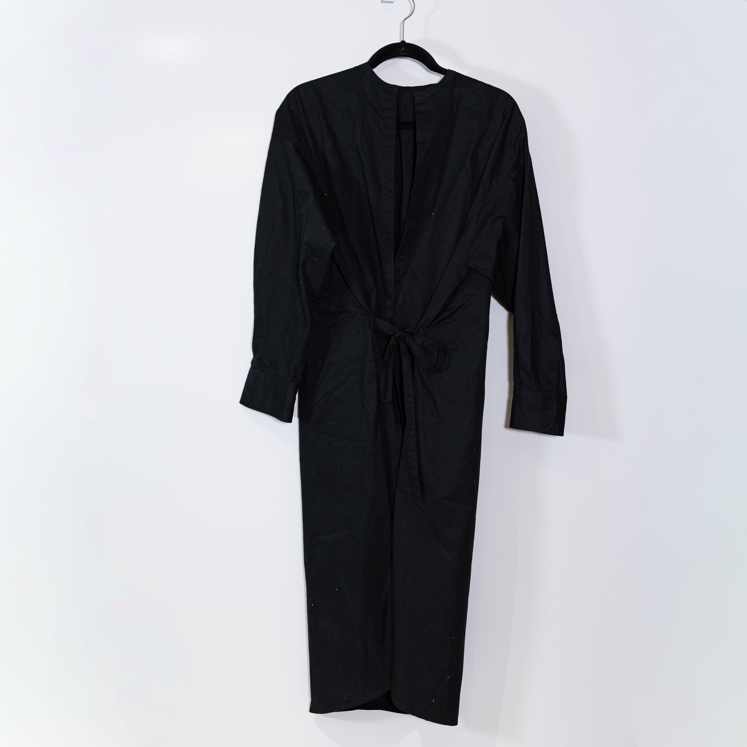Isabel Marant Cotton Poplin Long Sleeve Pullover Tie Front Midi Dress Black M
