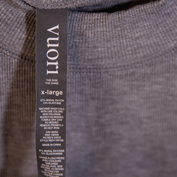 Vuori Women's Mudra Fitted Long Sleeve Mock Neck Ribbed Tee Shirt Gray XL