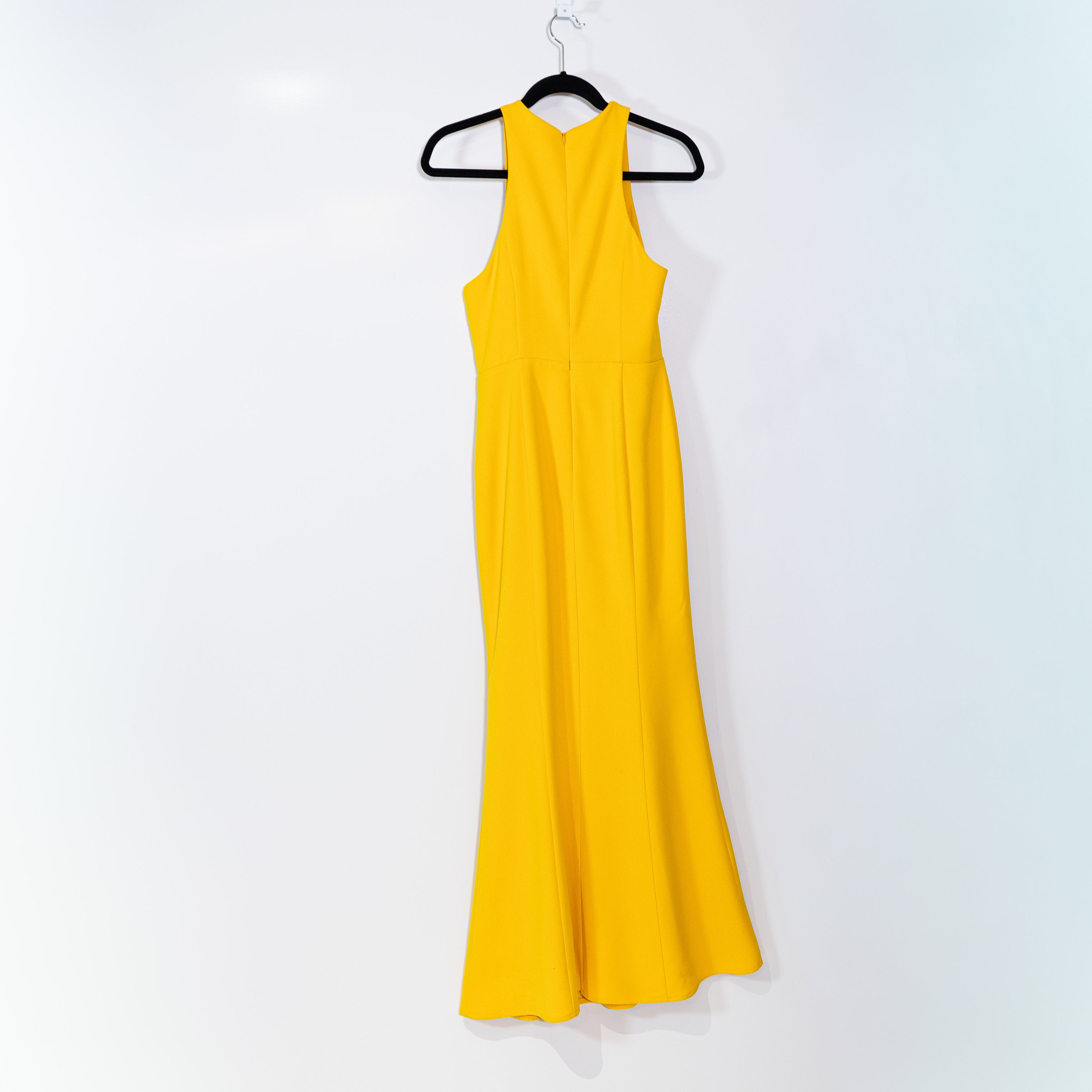 NBD Rhea Crepe Cut Out Detail Long Maxi Gown Dress Yellow Canary Small