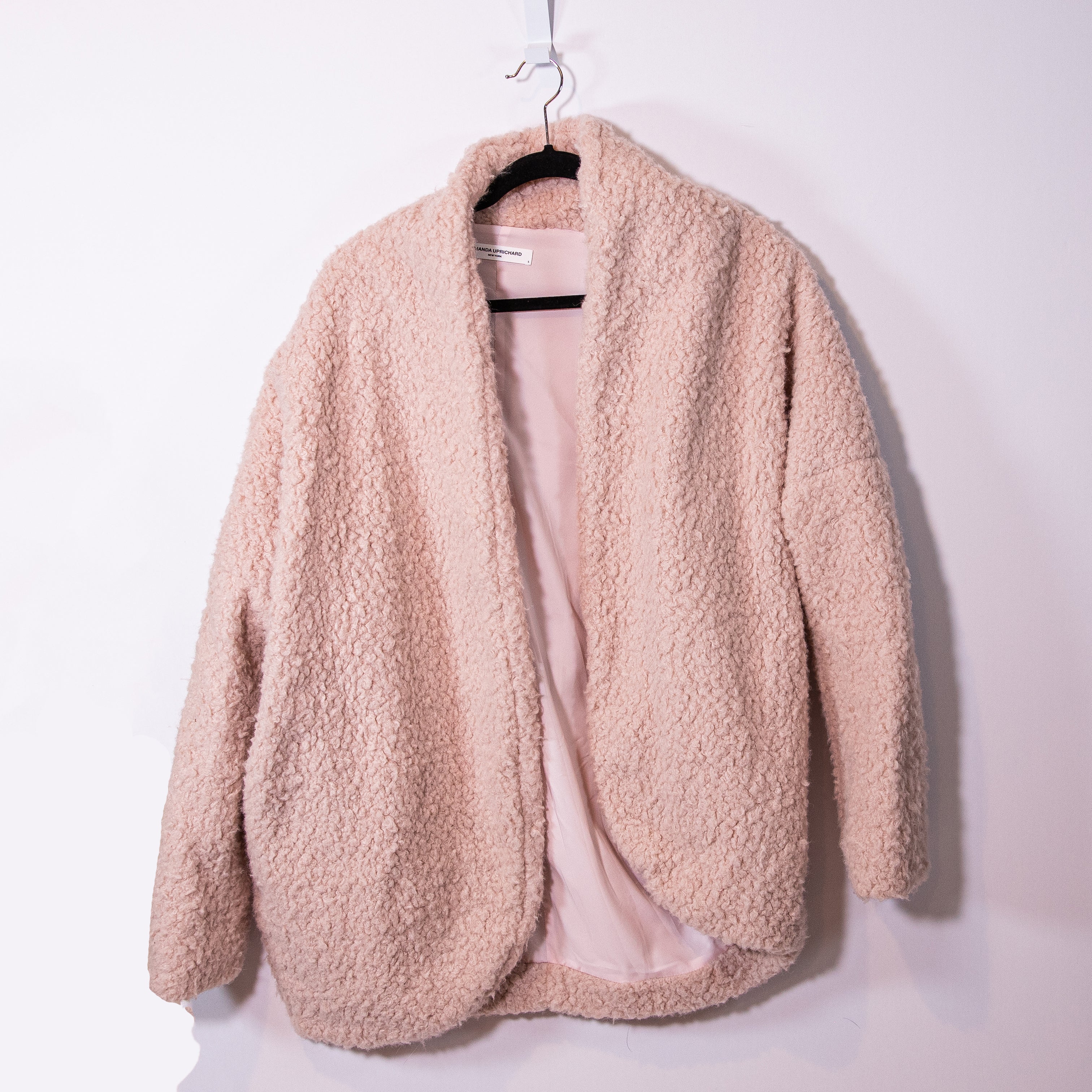 Amanda Uprichard Aspen Faux Shearling Teddy Circular Open Front Sweater Jacket S
