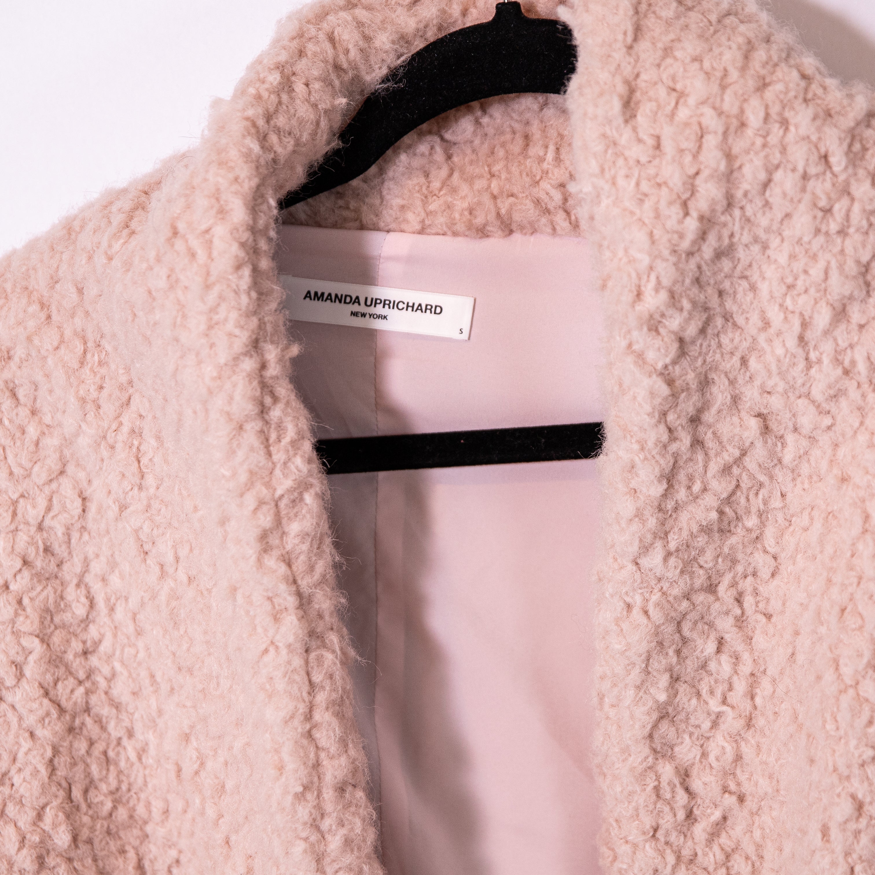 Amanda Uprichard Aspen Faux Shearling Teddy Circular Open Front Sweater Jacket S