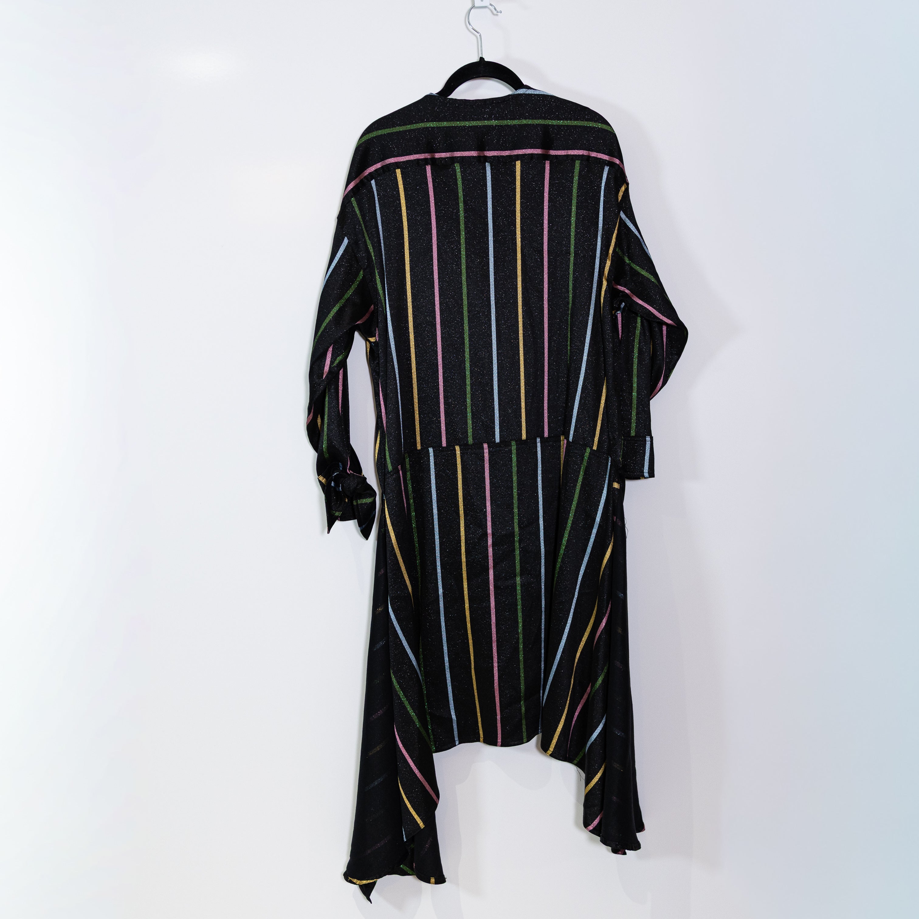 Attico Cotton Linen Metallic Sparkle Stripe Button Front Asymmetrical Dress M