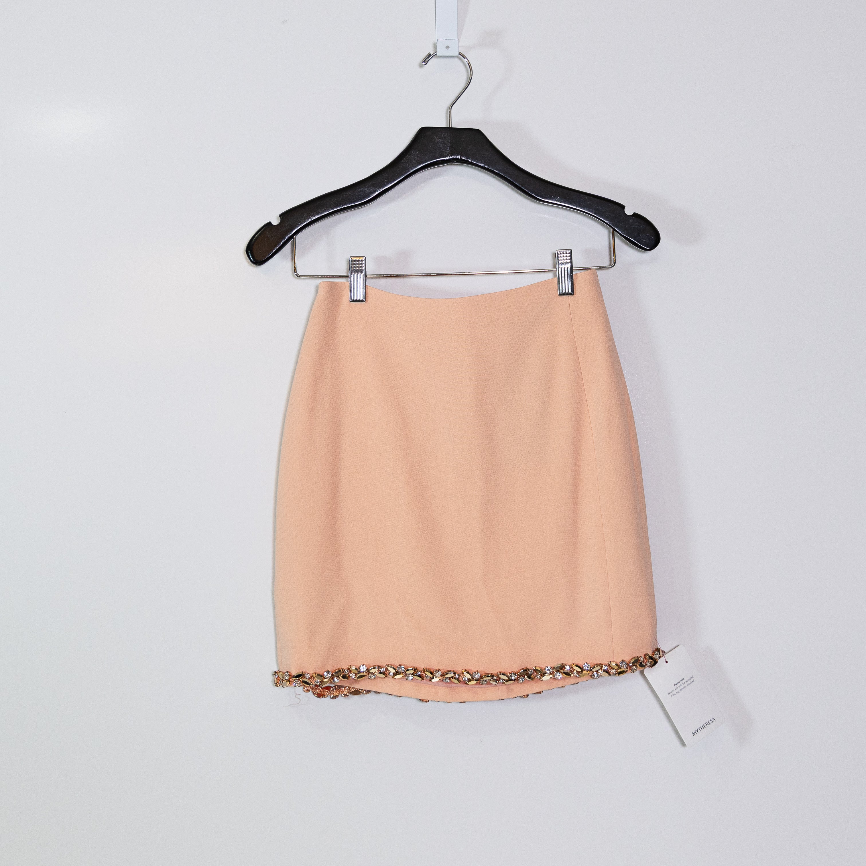 NEW David Koma Embellished Cady Crystal Jewel Diamond Trim Mini Skirt Peach 6