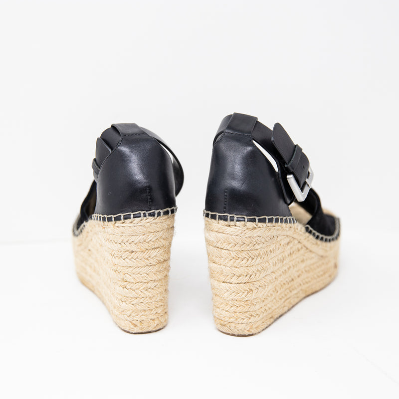 Marc Fisher Adalyn Genuine Suede Leather Espadrille Wedges Peep Toe Heels Black