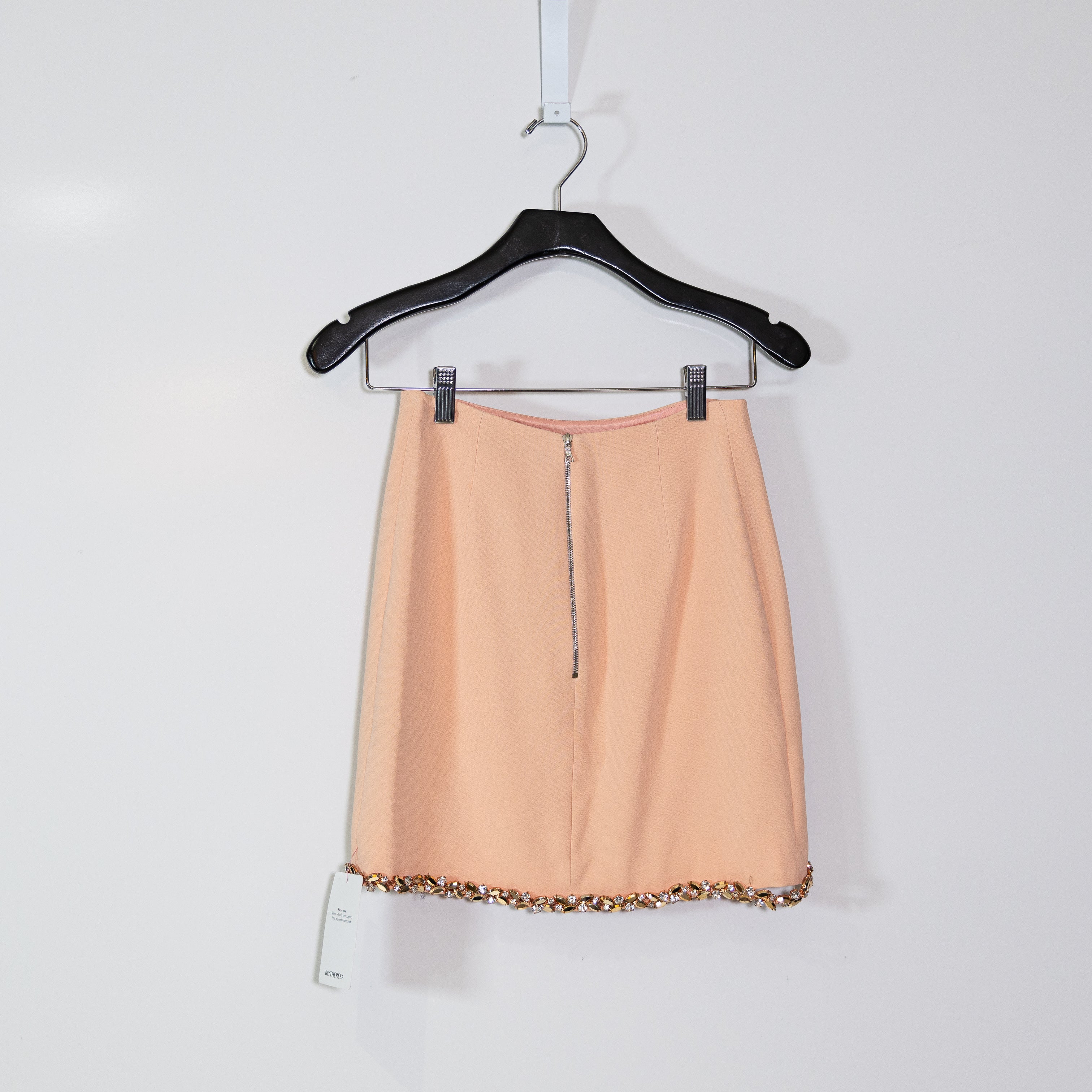 NEW David Koma Embellished Cady Crystal Jewel Diamond Trim Mini Skirt Peach 6