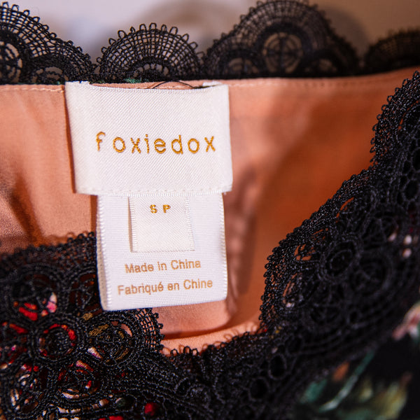 Foxiedox Autumnal Floral Flower Print Pattern Lace Trim Fit Flare Midi Dress S