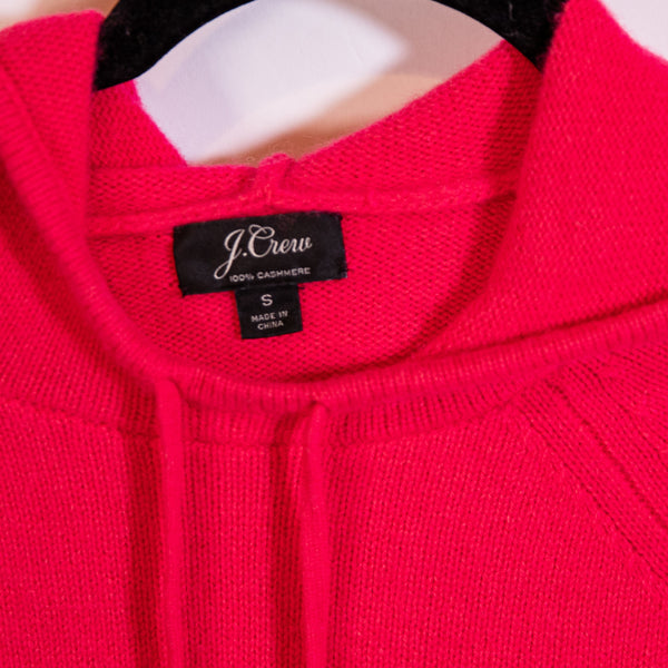 J. Crew Long Sleeve Everyday Cashmere Knit Pullover Hoodie Sweater Bright Cerise