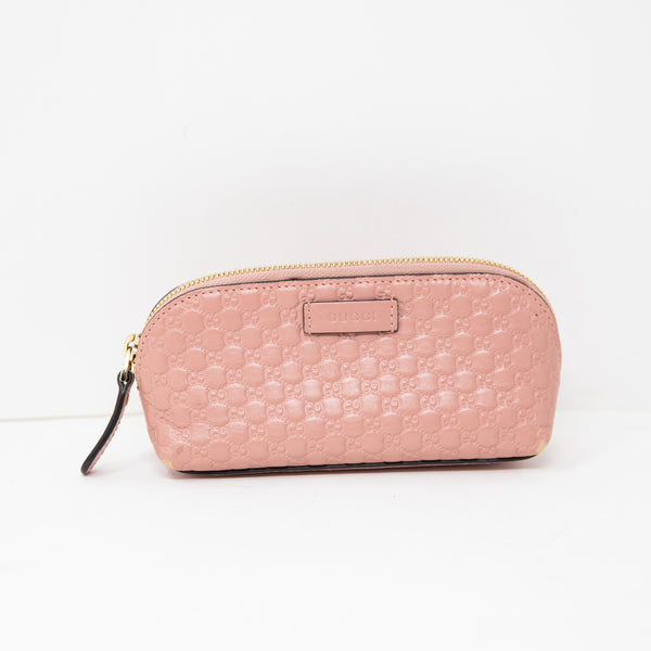 Gucci Microguccissima GG Pouch Embossed Leather Cosmetic Makeup Travel Bag Pink