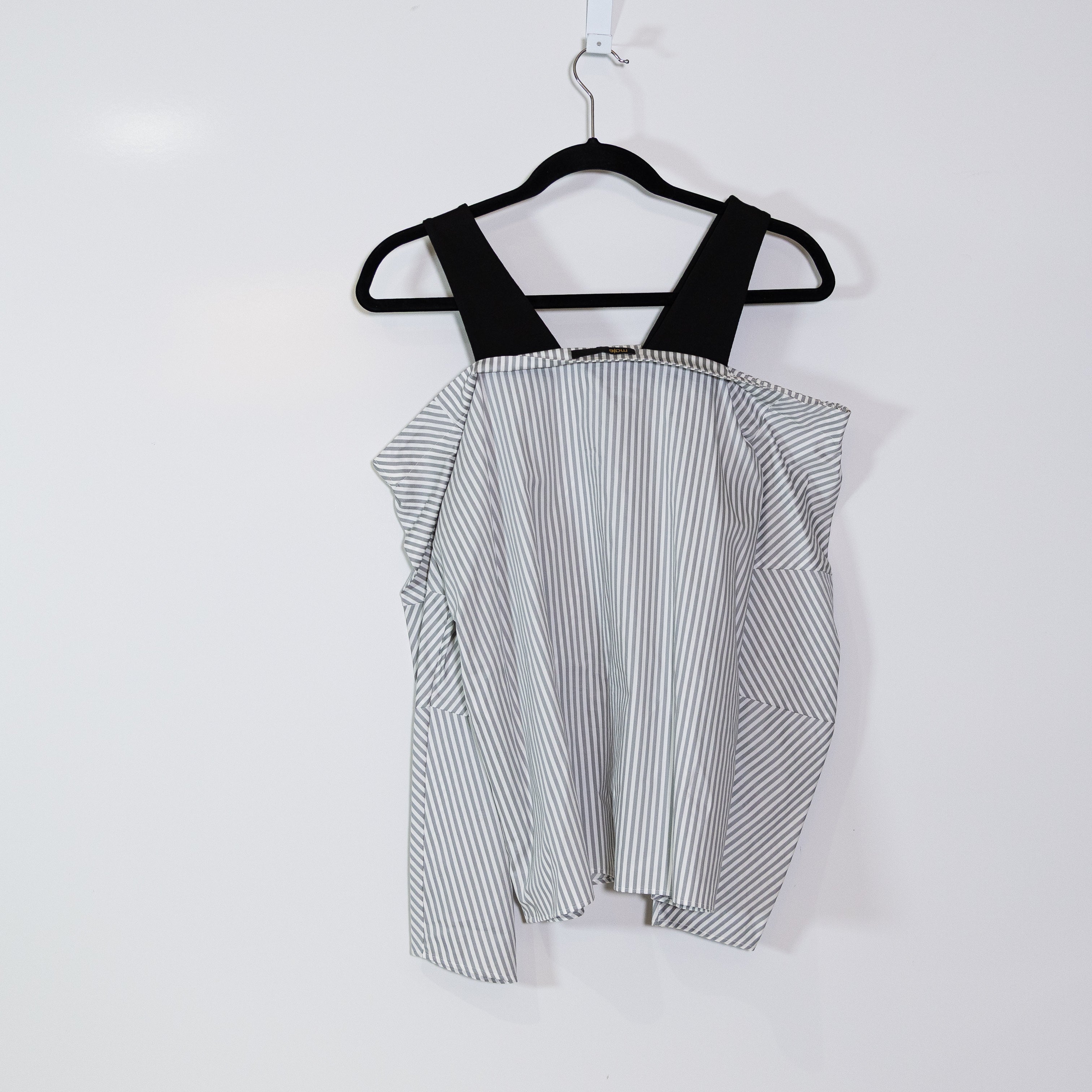 NEW Maje Larma Cotton Poplin Top Effet Trompe Rayure Off Shoulder Stripe Blouse