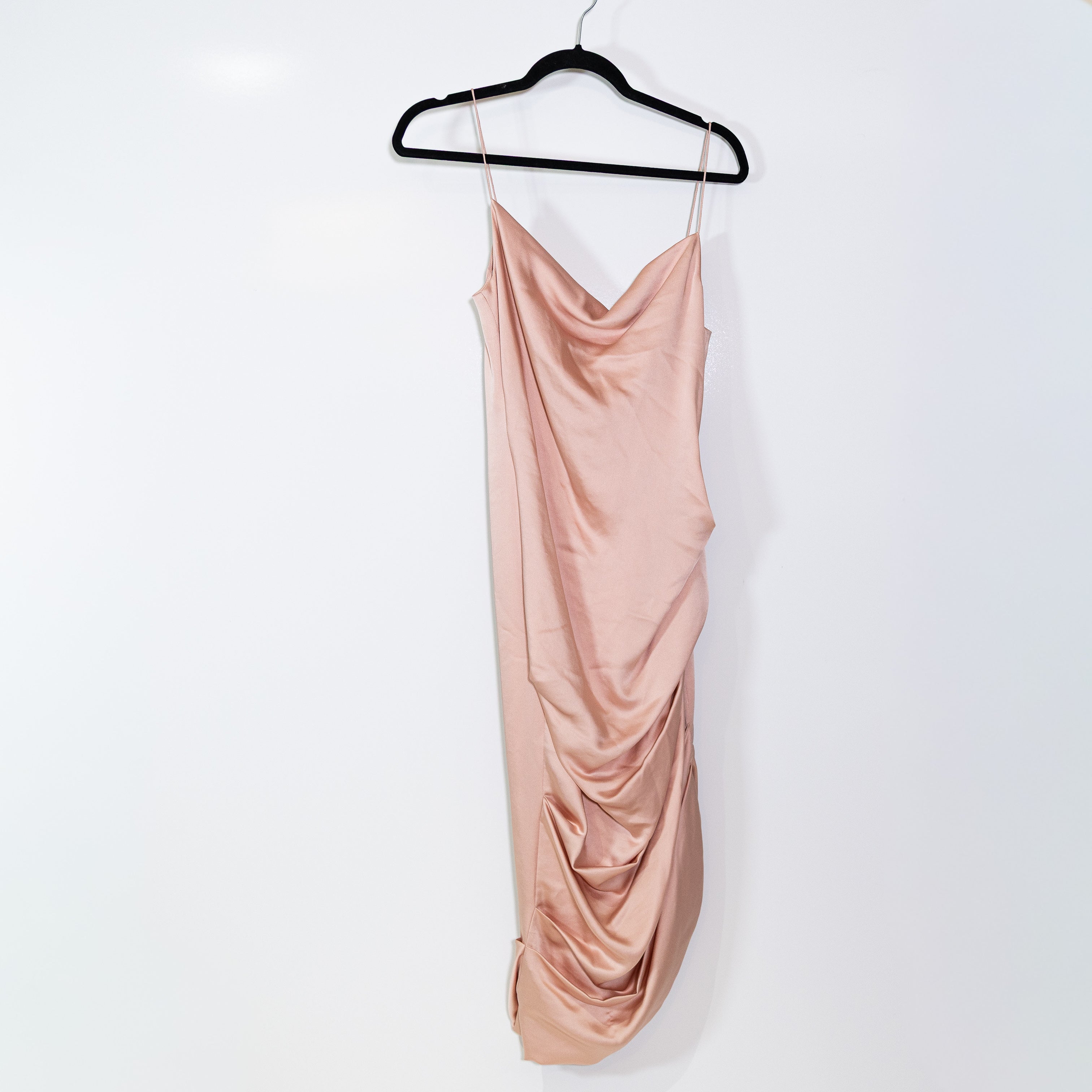NEW Jonathan Simkhai Satin Cowl Neck Drape Slim Mini Dress Afterglow Pink 4