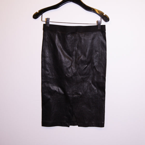 NEW Helmut Lang Genuine Lamb Leather Mid Rise Knee Length Pencil Skirt Black 2