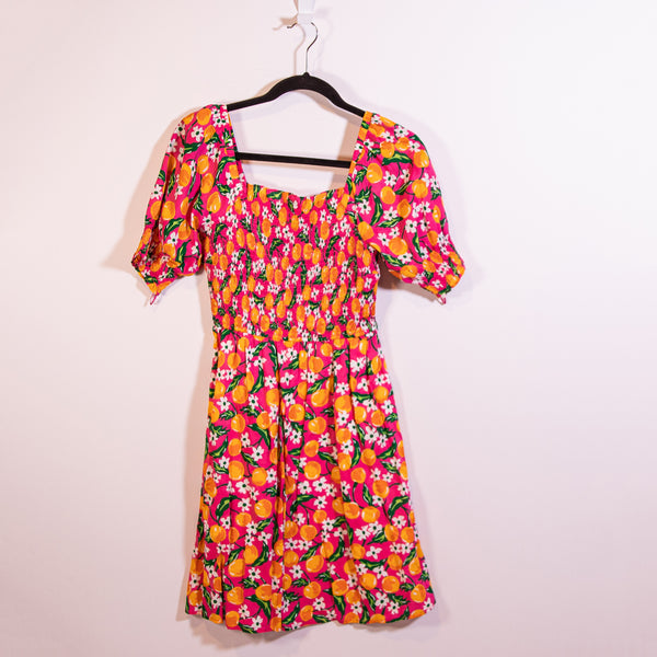 Draper James Cotton Modal Smocked Stretch Orange Blossom Print Pattern Dress XS