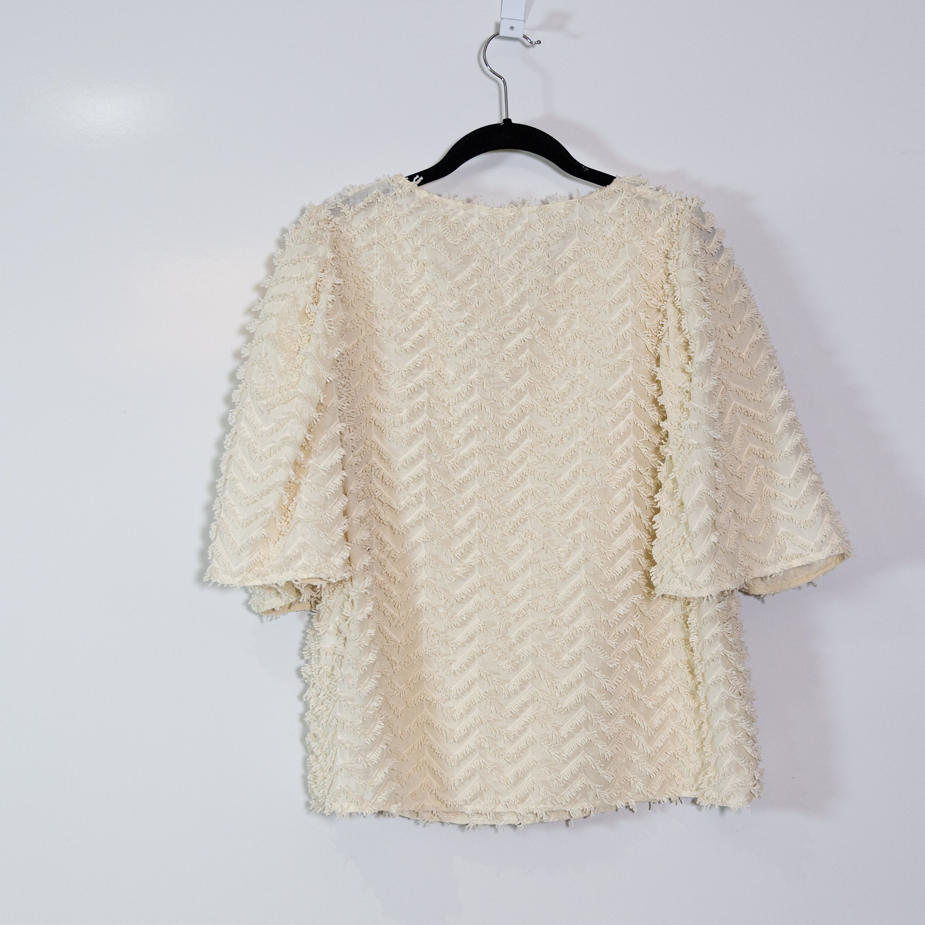 Munthe Glazing 3D Textured Fuzzy Woven Half Sleeve Blouse Shirt Top Ivory M