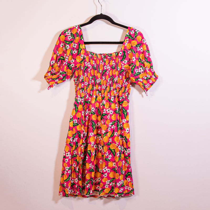 Draper James Cotton Modal Smocked Stretch Orange Blossom Print Pattern Dress XS