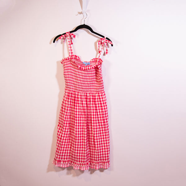 NEW Draper James Taylor Smocked Cotton Modal Multi Gingham Check Midi Dress XS