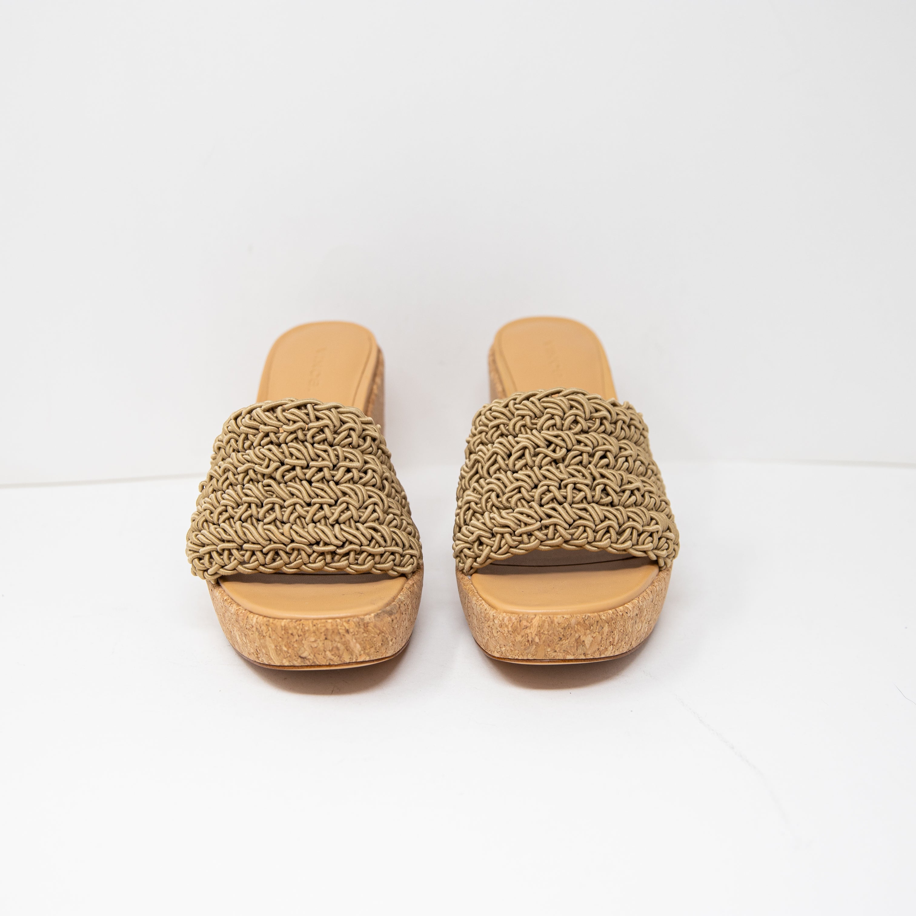 Vince Women's Nicki Crochet Platform Sandal Cork High Heel Open Toe Shoes Sand 9