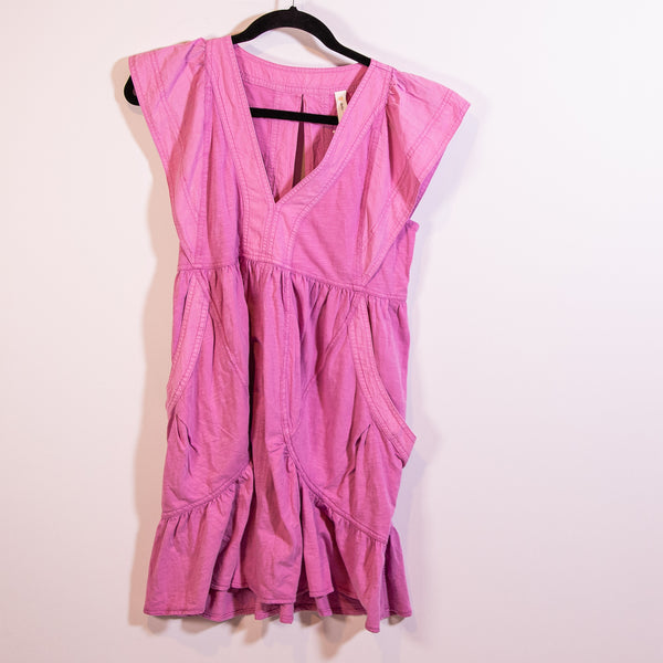NEW Daily Practice x Anthropologie V Neck Short Sleeve Ruffle Mini Dress Purple