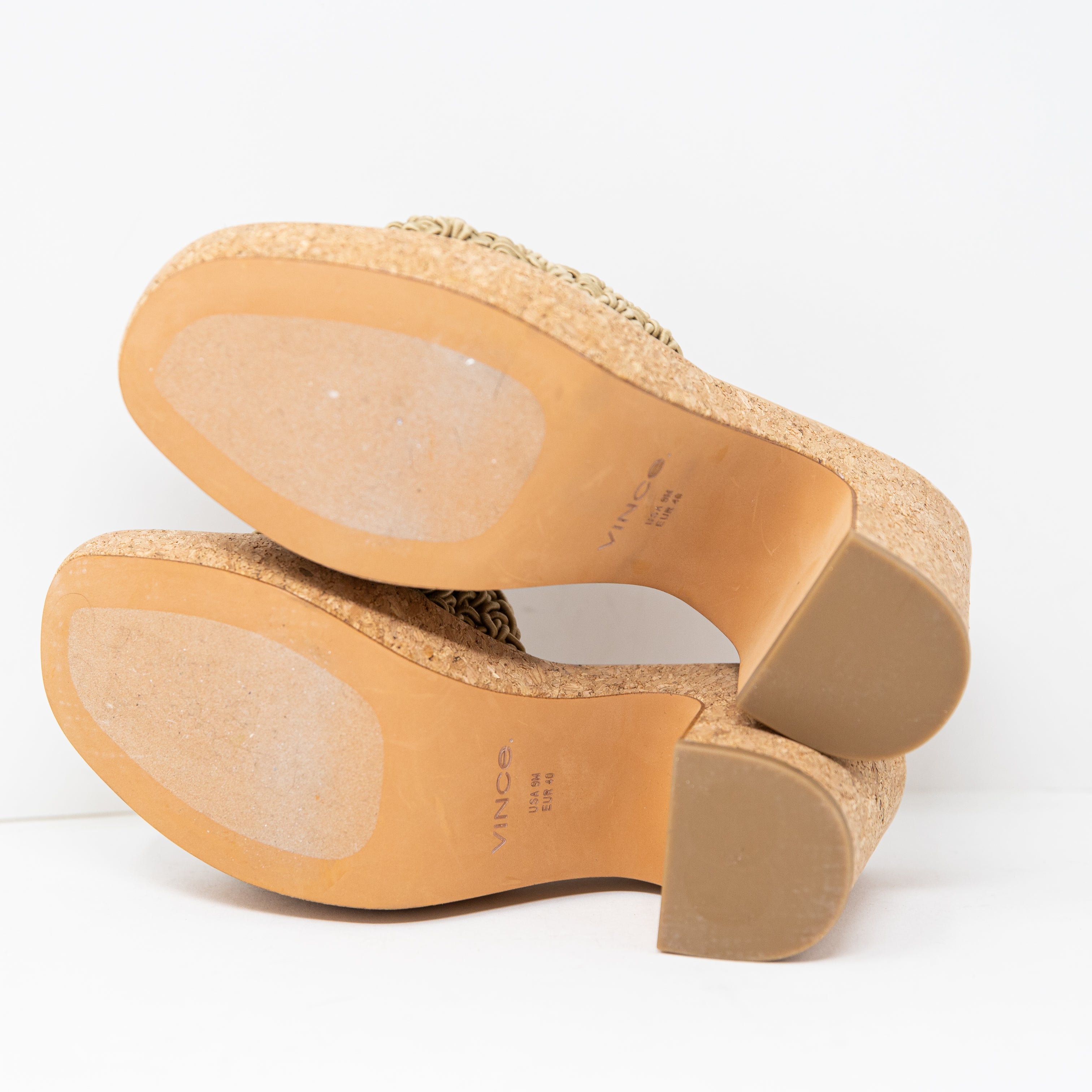 Vince Women's Nicki Crochet Platform Sandal Cork High Heel Open Toe Shoes Sand 9