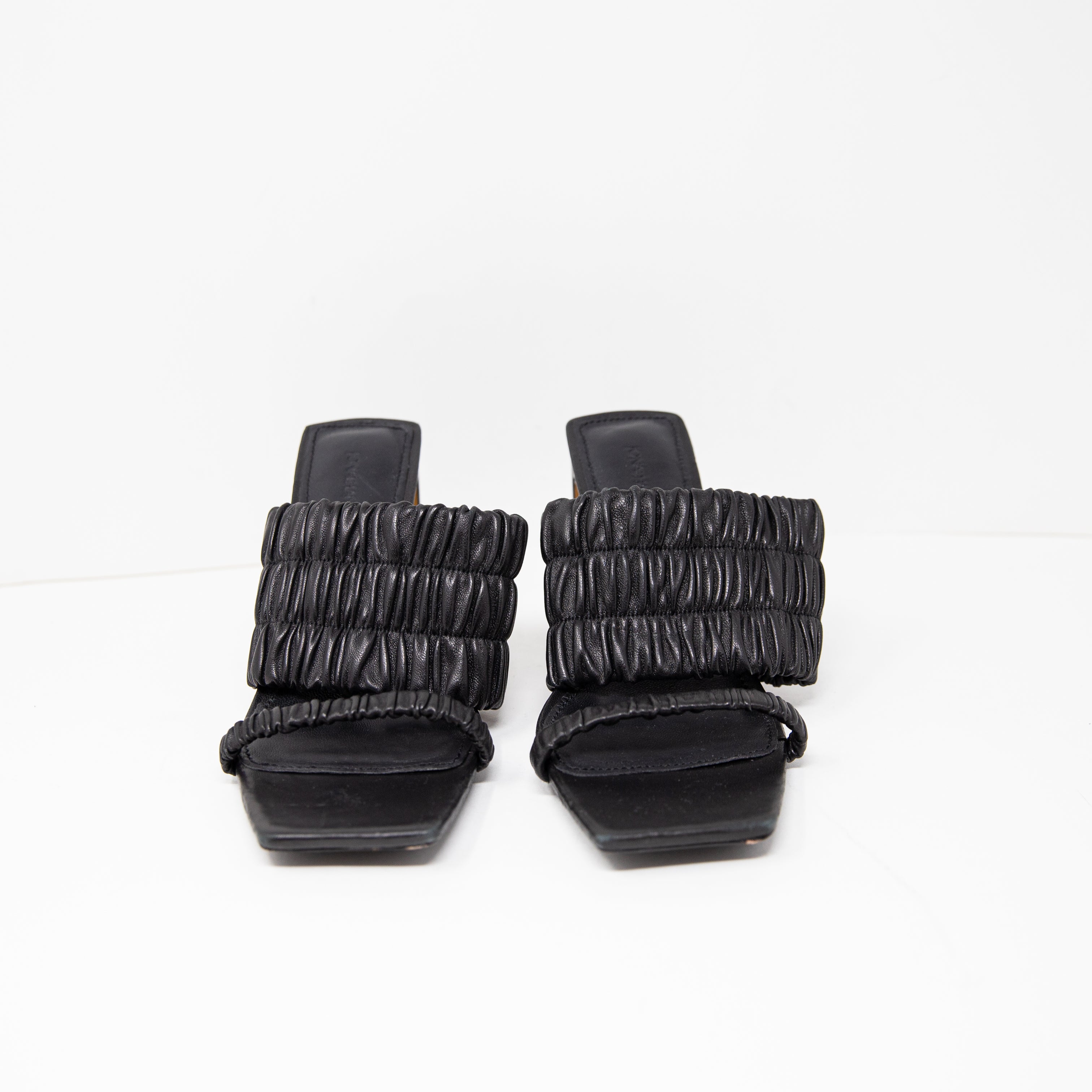 Jonathan Simkhai Felix Genuine Leather Ruched Stretch Strap Open Toe Sandal Heel
