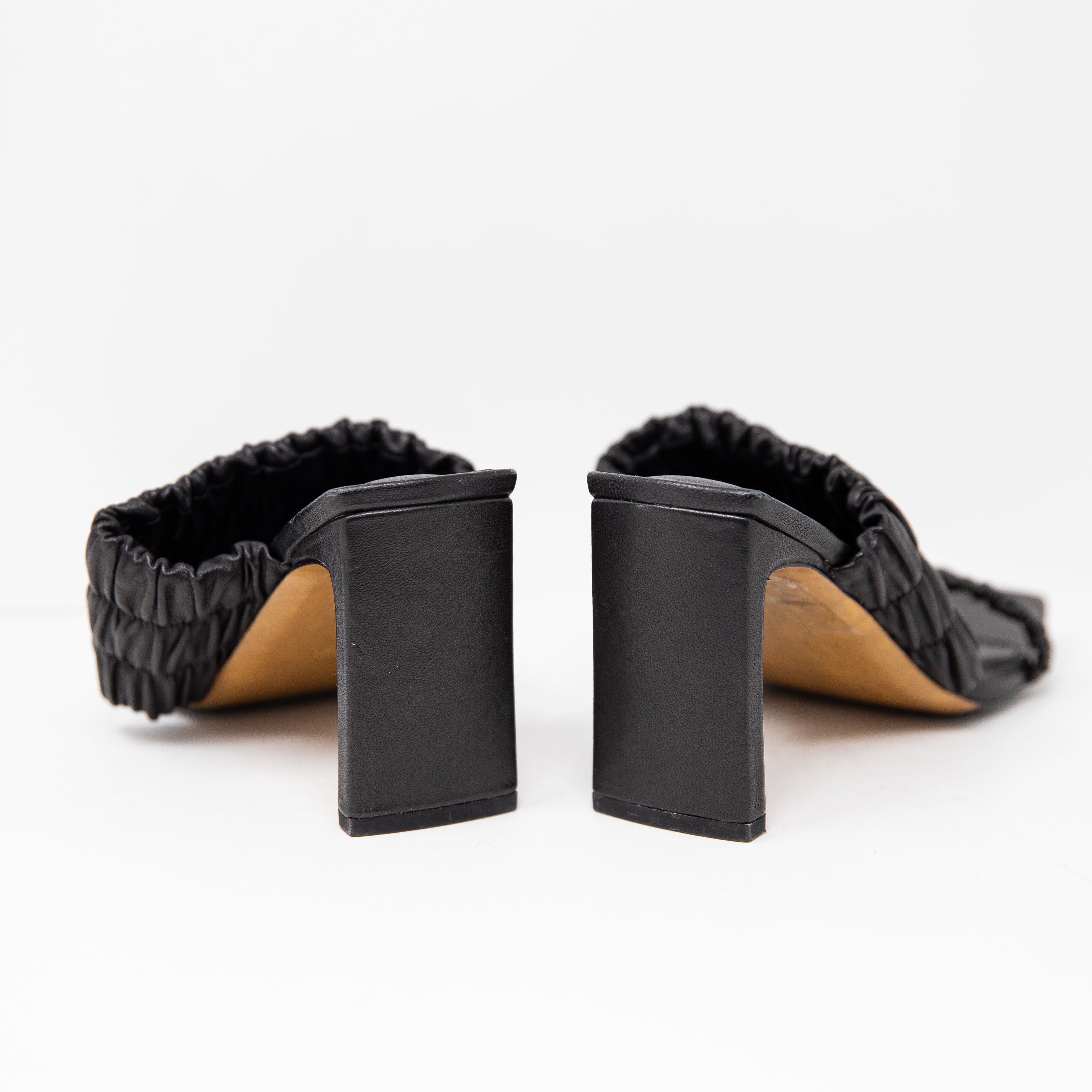 Jonathan Simkhai Felix Genuine Leather Ruched Stretch Strap Open Toe Sandal Heel