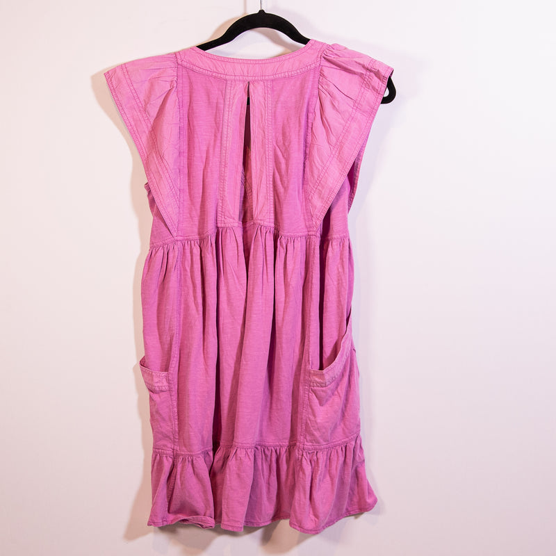 NEW Daily Practice x Anthropologie V Neck Short Sleeve Ruffle Mini Dress Purple