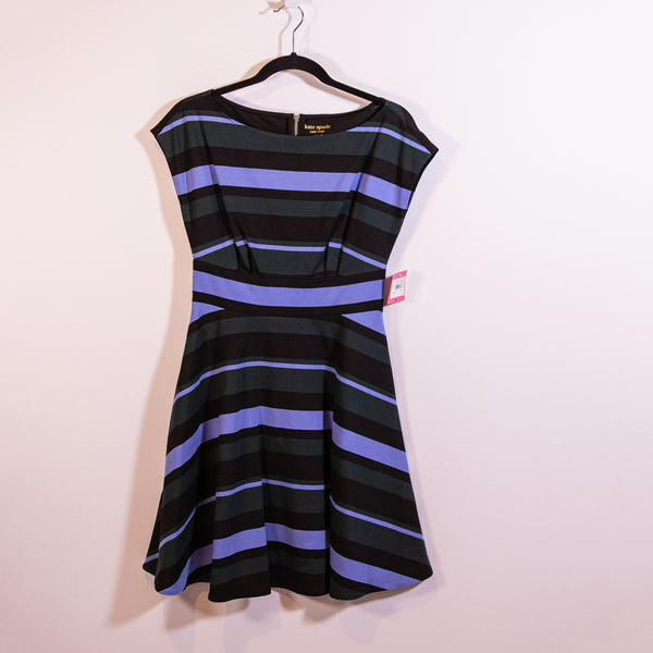 NEW Kate Spade Stripe Ponte Fiorella Pineforest Green Blue Midi Dress Small