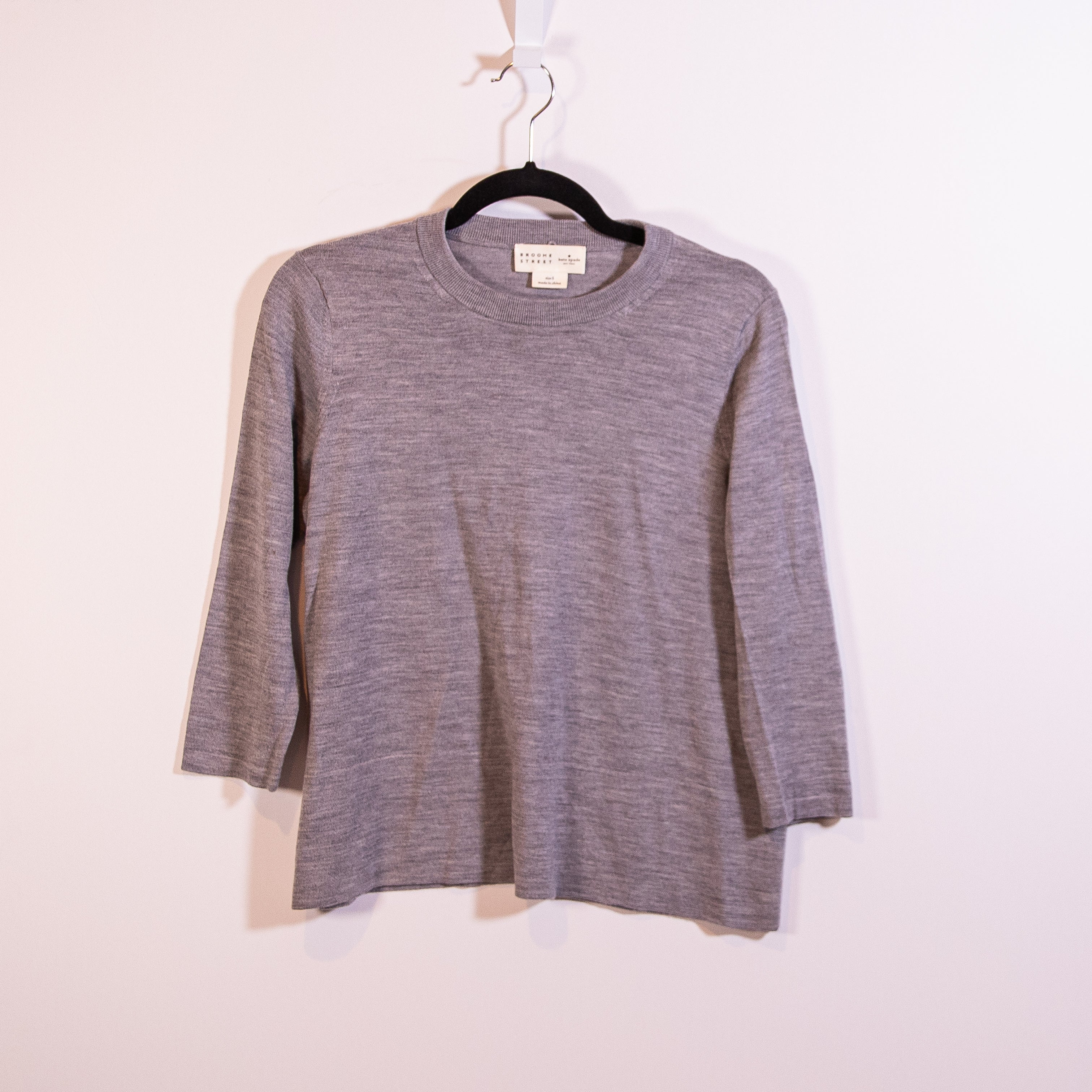 Kate Spade Broome Street Collared Relax Fit Knit Quarter Sleeve Sweater Gray S