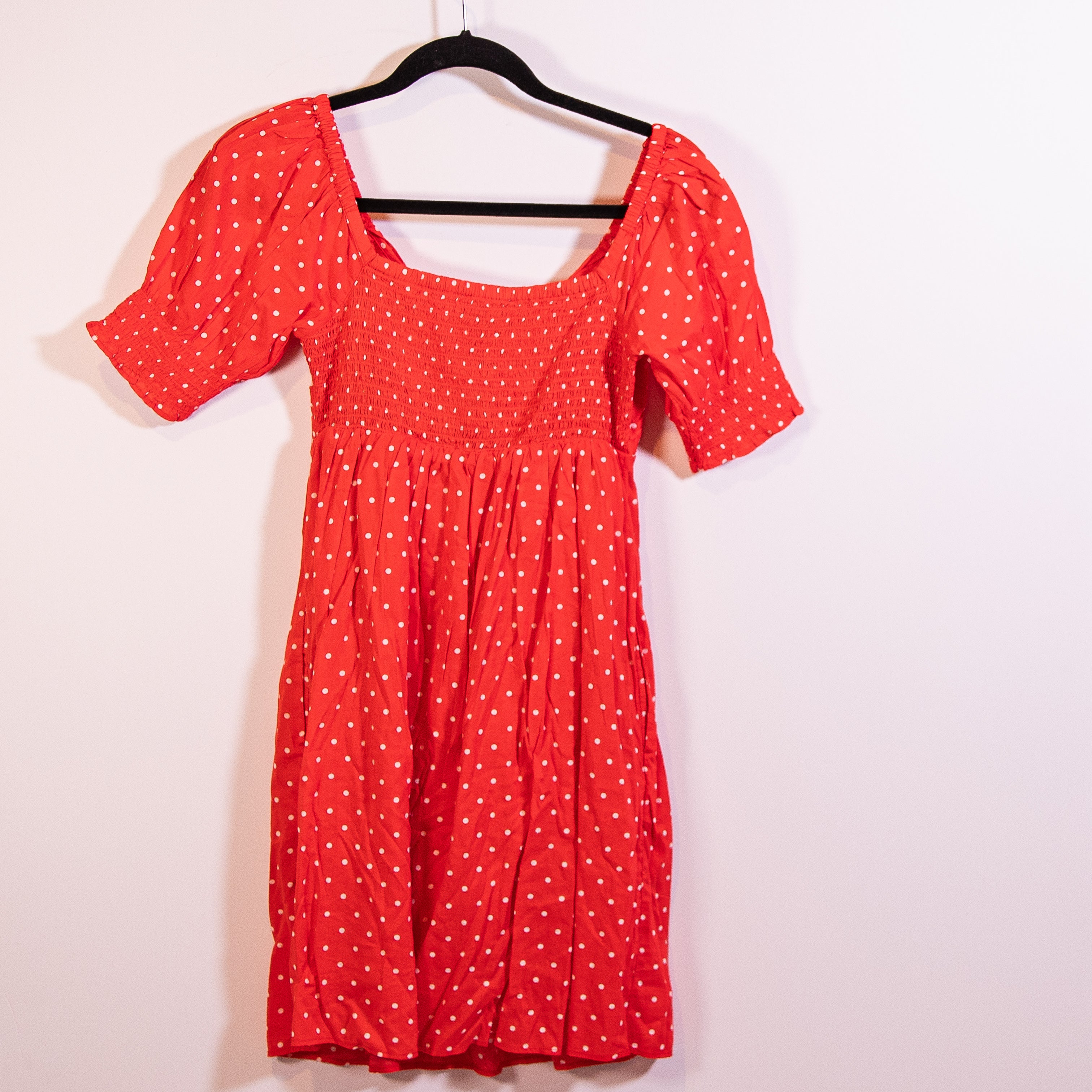 NEW Draper James Tie Front Short Sleeve Dress Lipstick Red White Multi Polka Dot