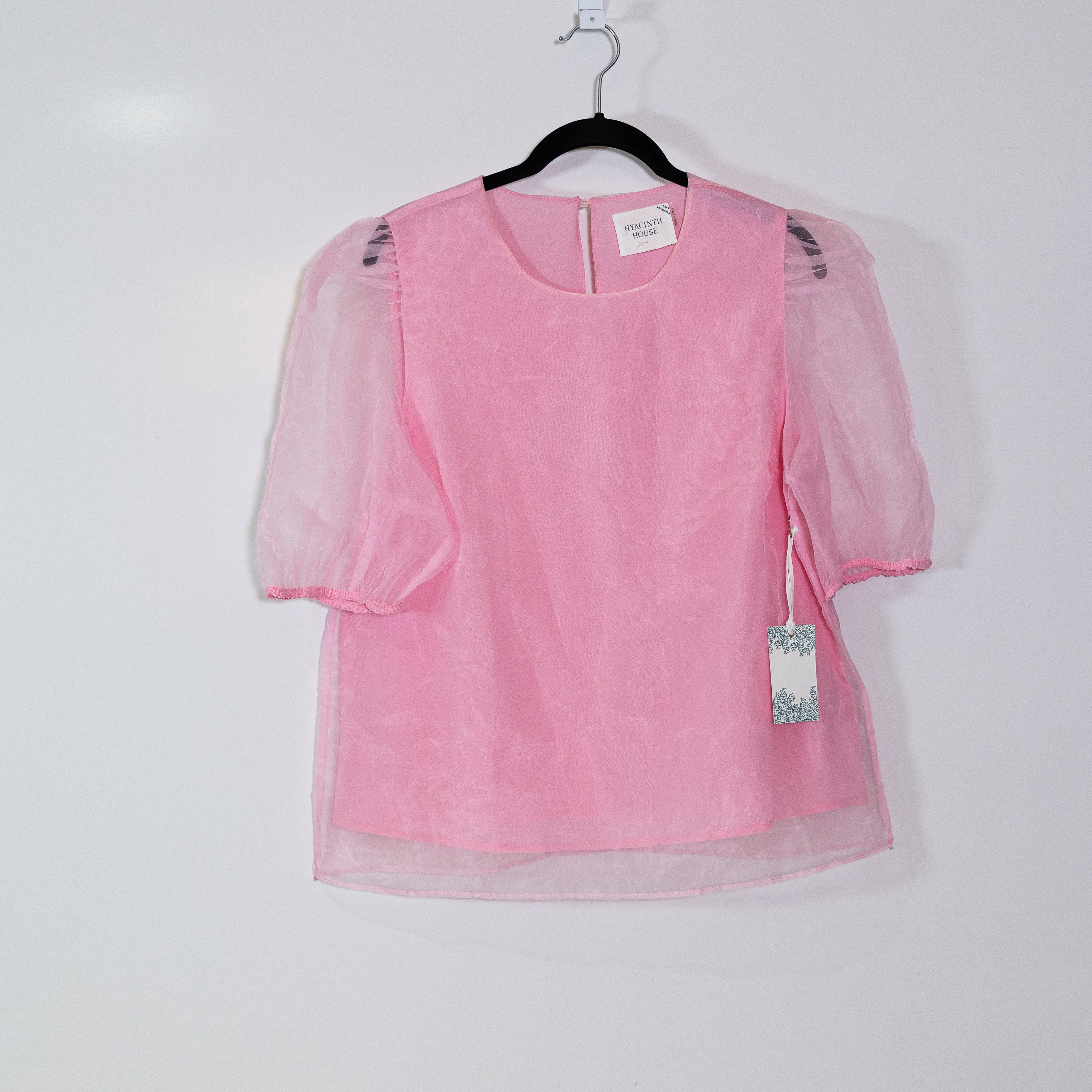 NEW Tuckernuck Hyacinth House Rourke Tulle Chiffon Puff Sleeve Blouse Shirt Pink