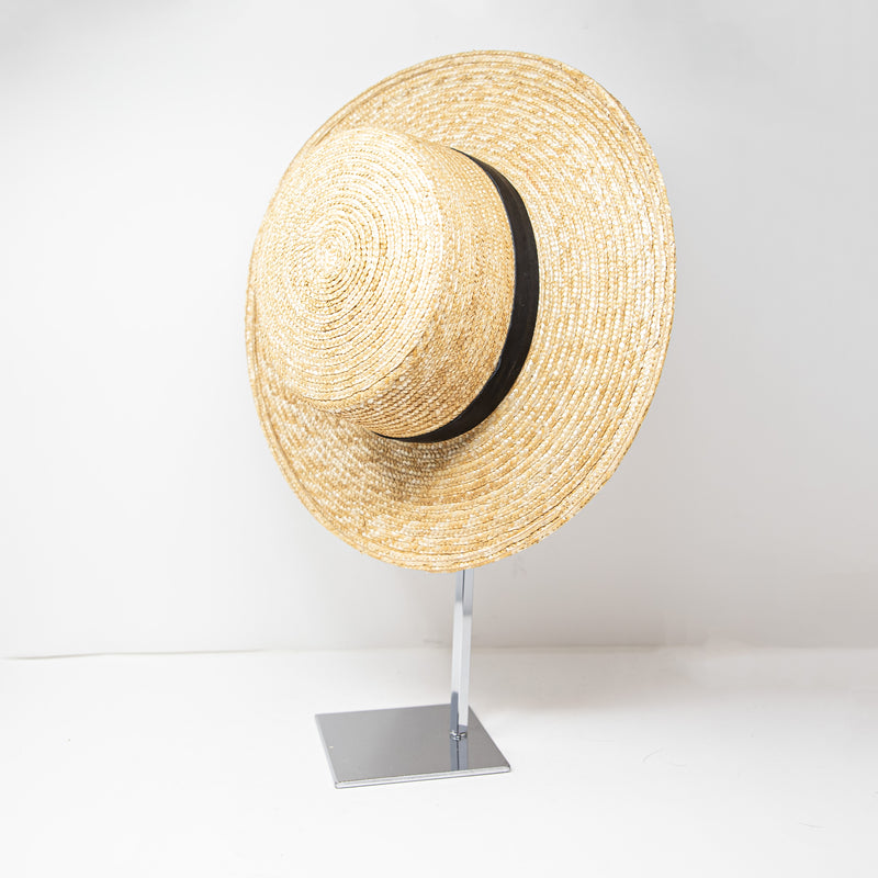 Janessa Leone Klint Straw Woven Leather Trim Band Fedora Hat Accessory Natural