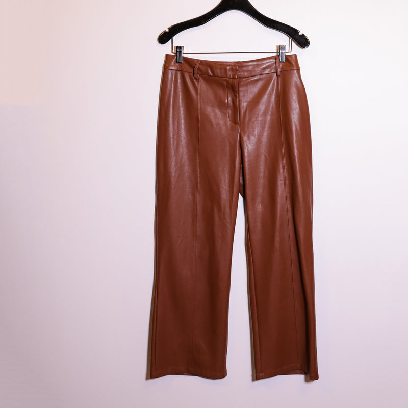 Avec Les Filles Straight Leg Faux Vegan Leather Casual Trouser Pants Brown Small