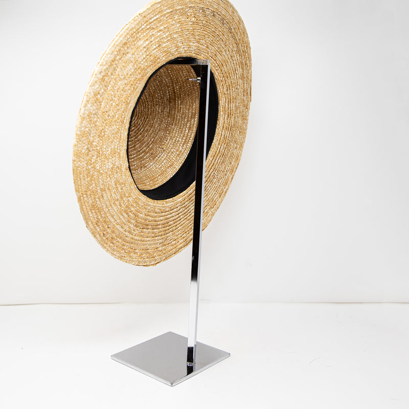 Janessa Leone Klint Straw Woven Leather Trim Band Fedora Hat Accessory Natural