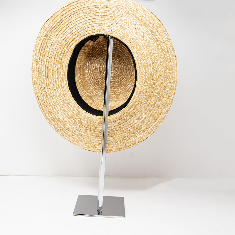 Janessa Leone Klint Straw Woven Leather Trim Band Fedora Hat Accessory Natural