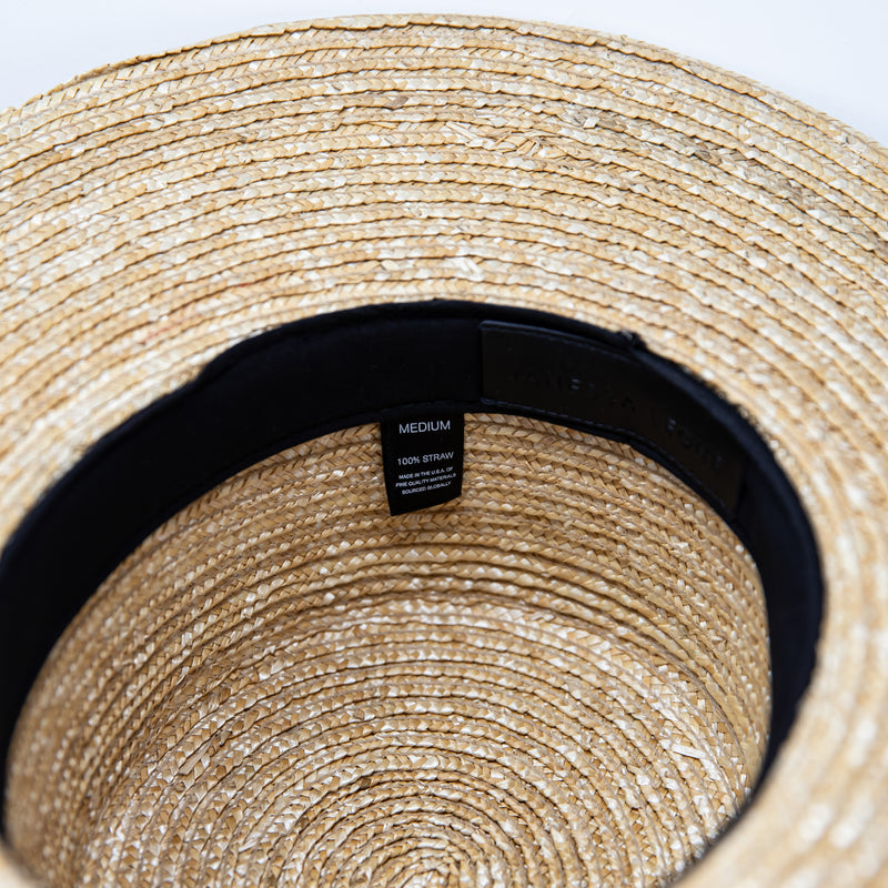 Janessa Leone Klint Straw Woven Leather Trim Band Fedora Hat Accessory Natural