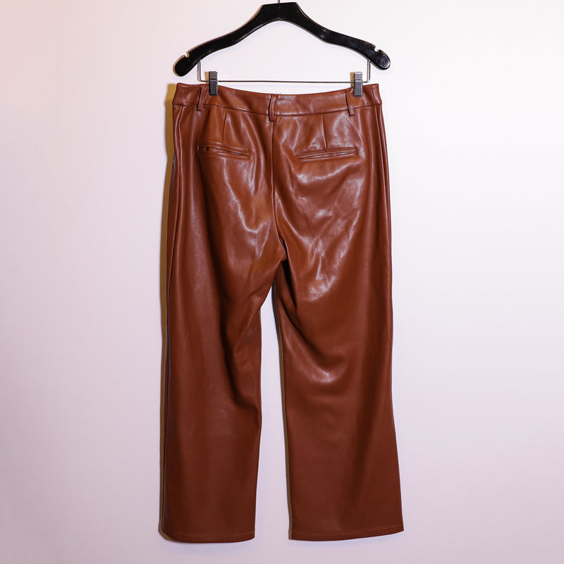 Avec Les Filles Straight Leg Faux Vegan Leather Casual Trouser Pants Brown Small