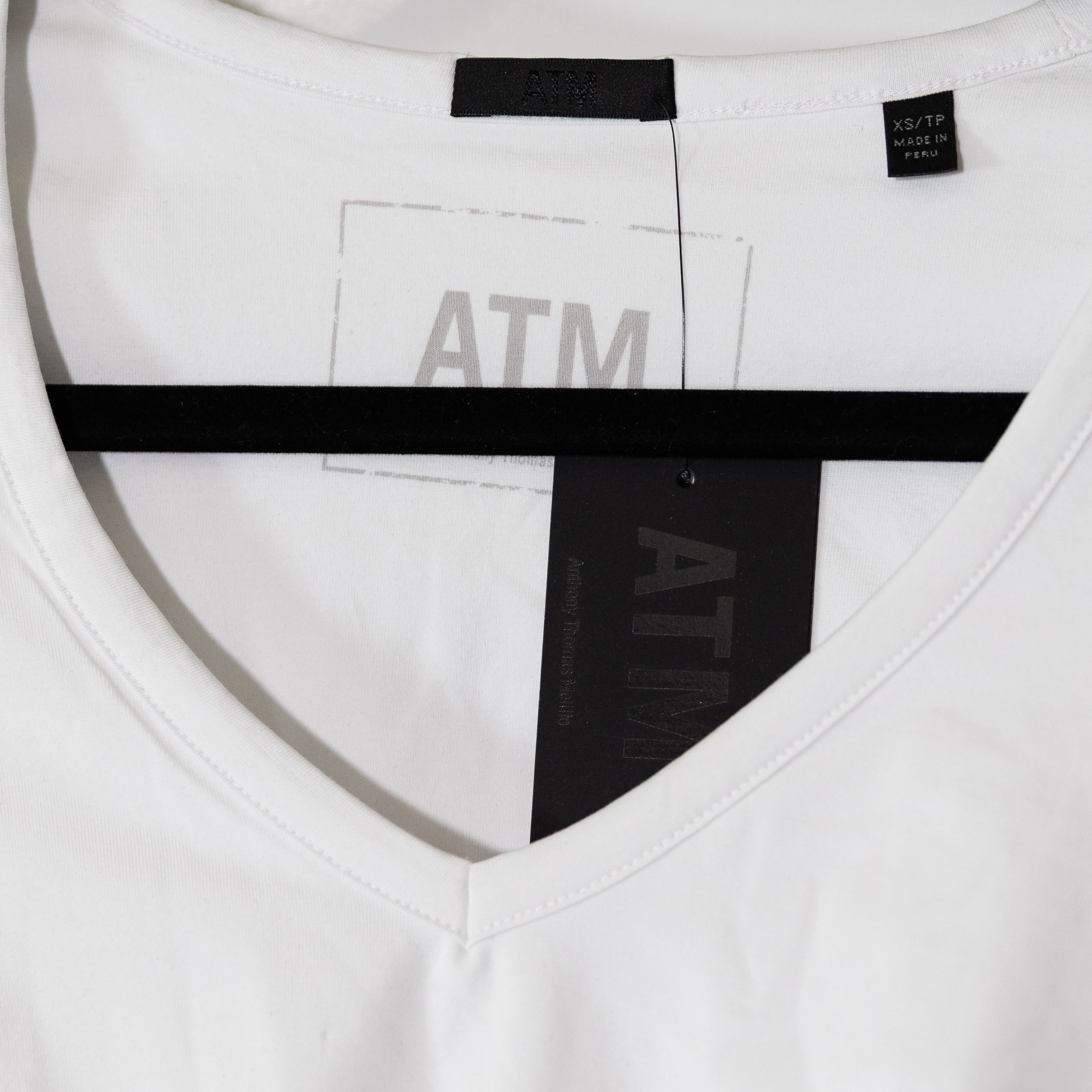NEW ATM Anthony Thomas Melillo Ruched V Neck Cotton Stretch Tee Shirt White XS