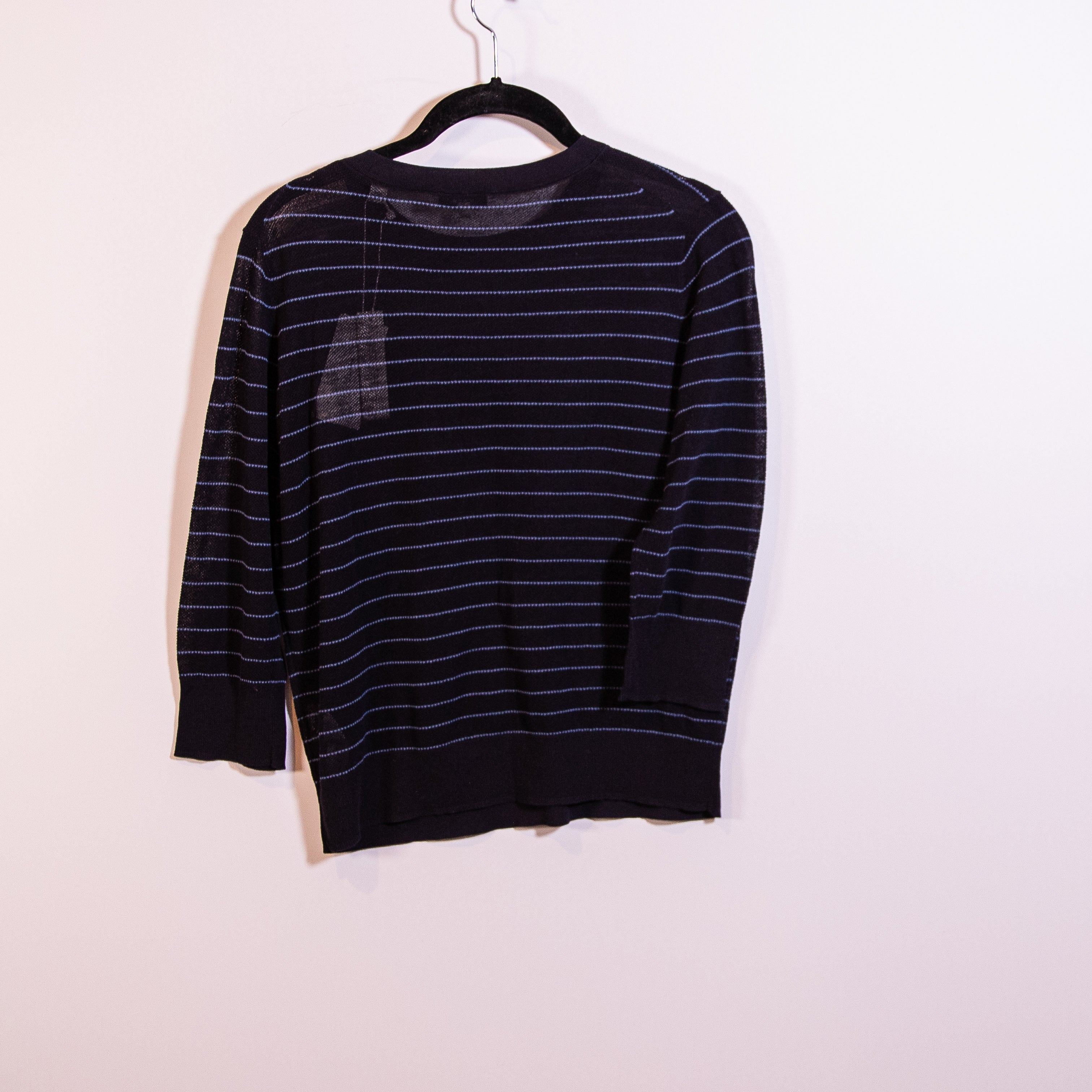 NEW Vince Crew Neck Cotton Knit Quarter Sleeve Pullover Stripe Sweater Blue M