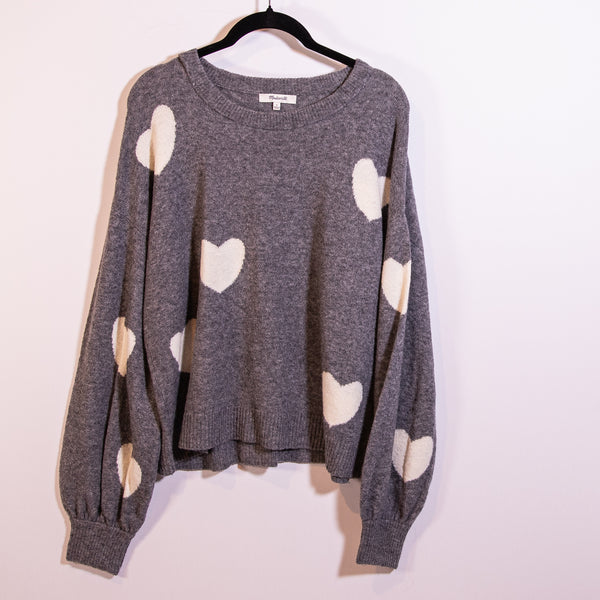 Madewell Heart Dot Balloon Sleeve Crew Neck Wool Alpaca Stretch Knit Sweater S