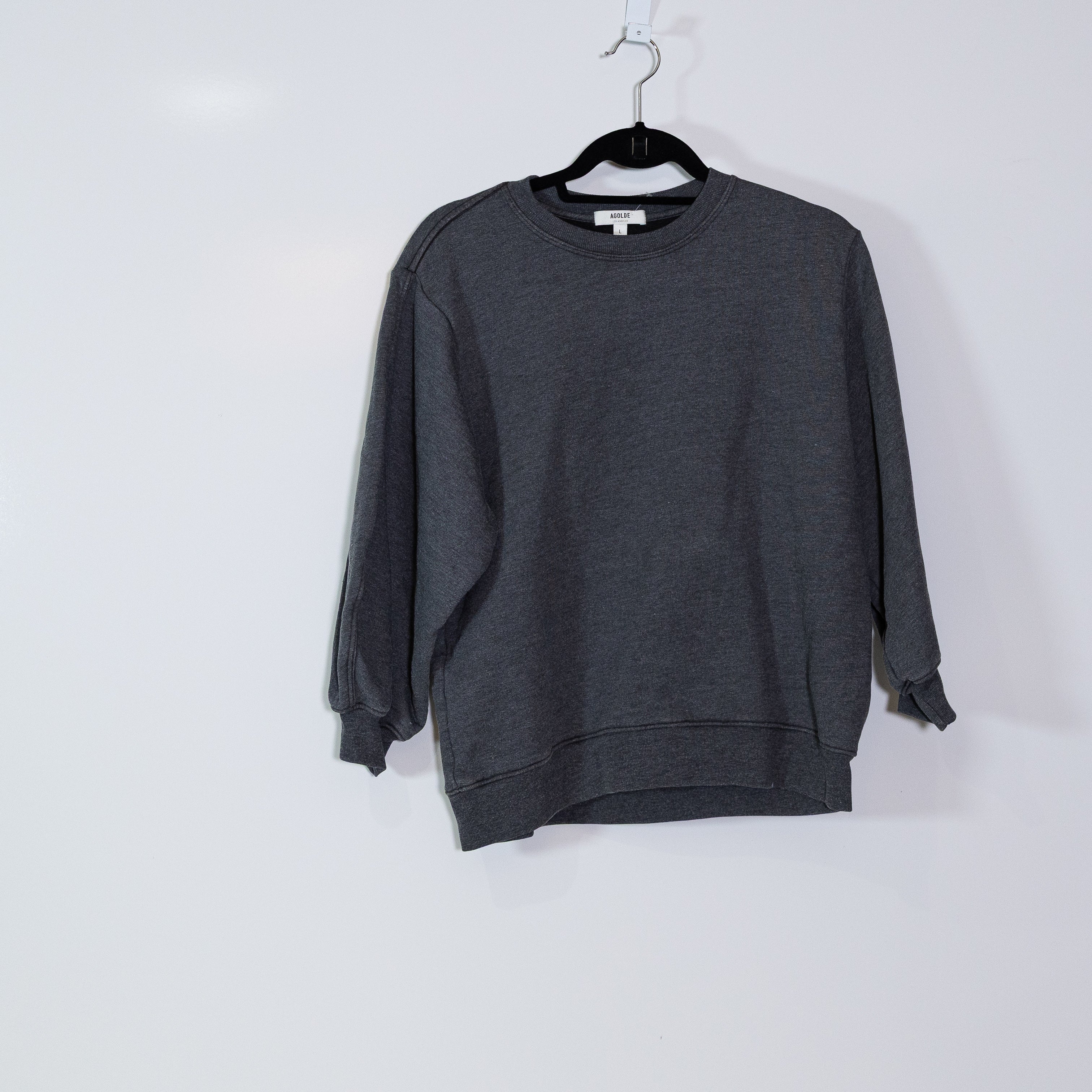 Agolde Thora 3/4 Sleeve Cotton Blend Fleece Lined Crew Neck Pullover Sweater L