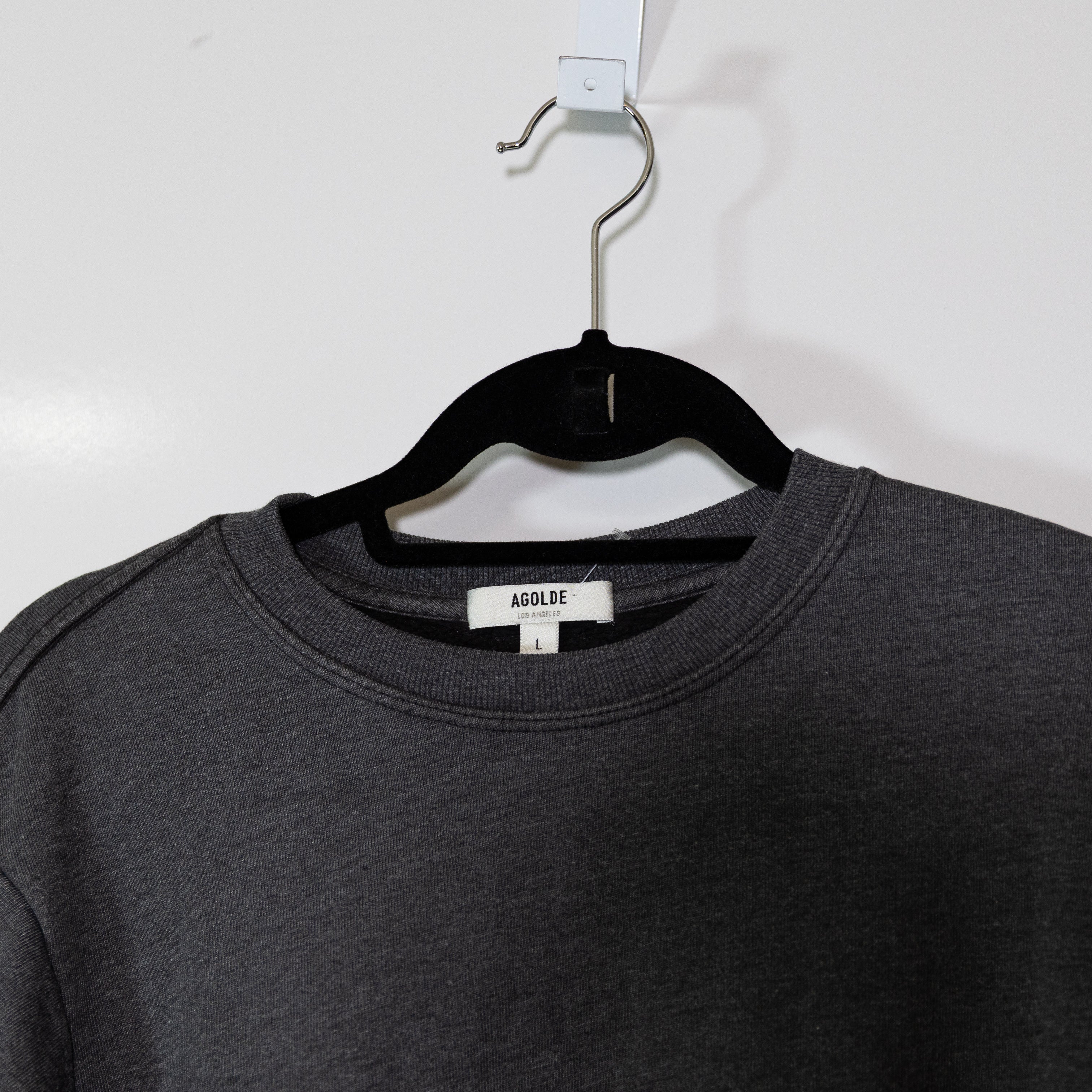 Agolde Thora 3/4 Sleeve Cotton Blend Fleece Lined Crew Neck Pullover Sweater L