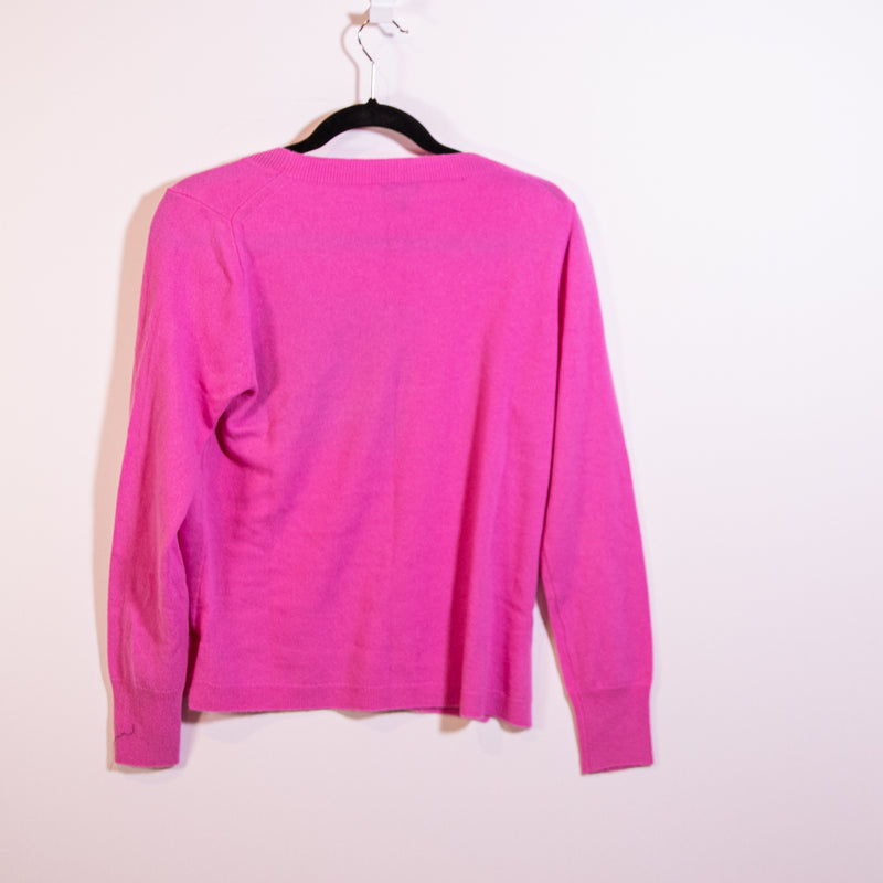 J. Crew Layla 100% Cashmere Knit Stretch Kiss Kiss Graphic Print Sweater Pink M