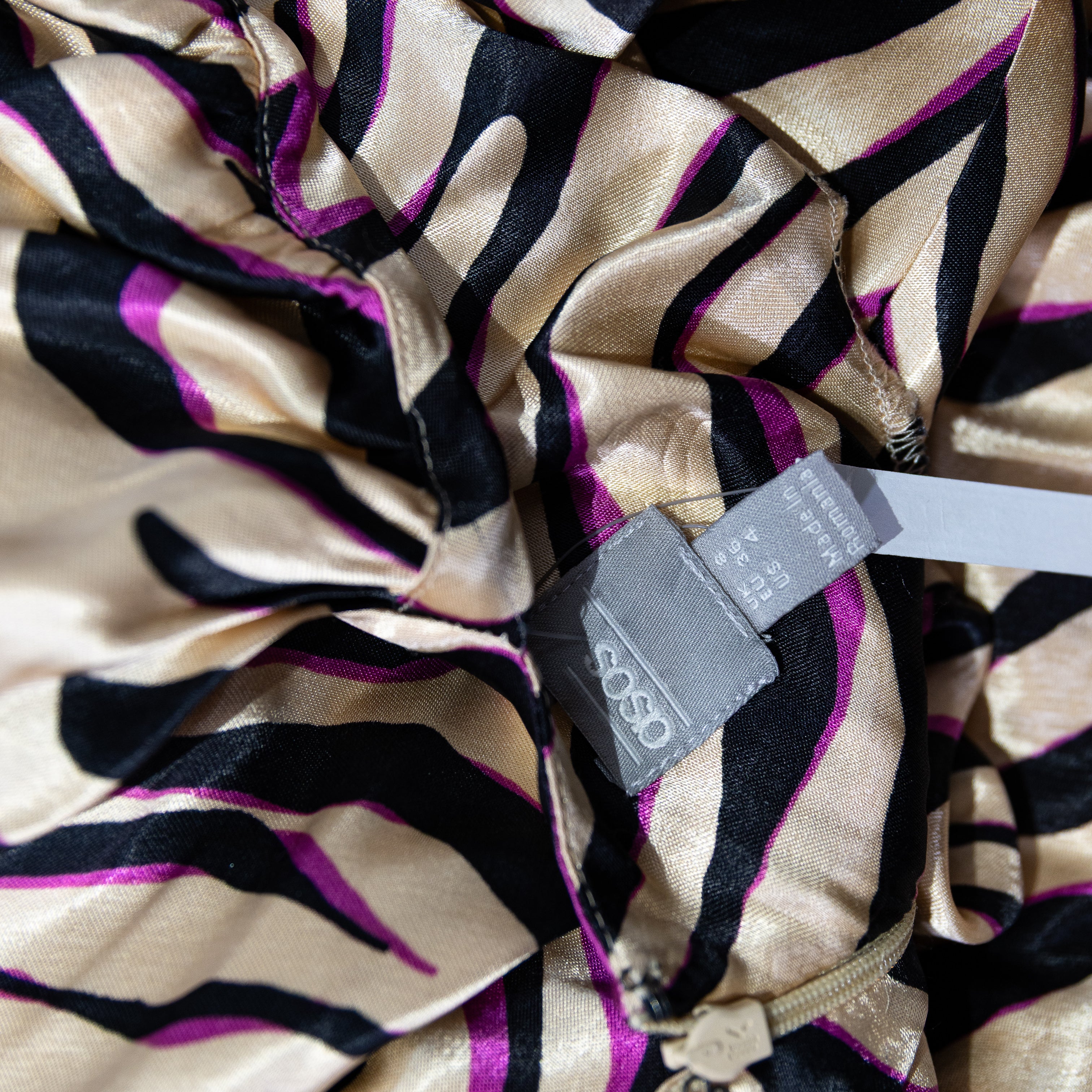 NEW ASOS Zebra Animal Print Pattern Satin Puff Long Sleeve Midi Dress 4