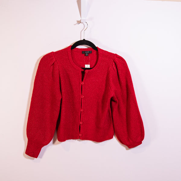 NEW J. Crew Puff Sleeve Lightweight Alpaca Knit Stretch Cardigan Sweater Ruby XS