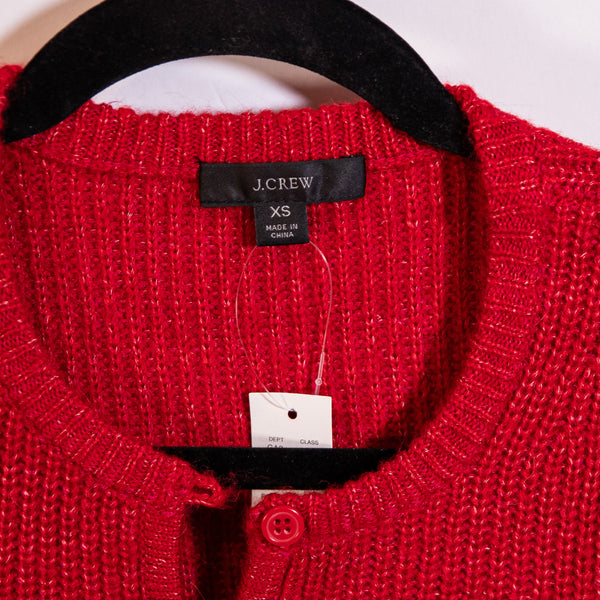 NEW J. Crew Puff Sleeve Lightweight Alpaca Knit Stretch Cardigan Sweater Ruby XS