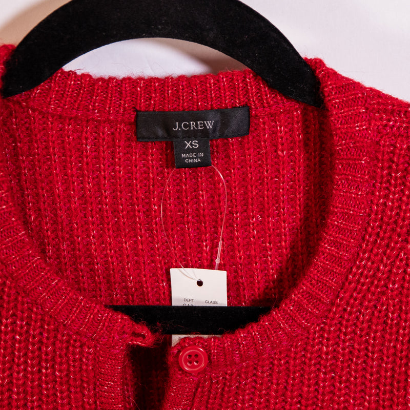 NEW J. Crew Puff Sleeve Lightweight Alpaca Knit Stretch Cardigan Sweater Ruby XS